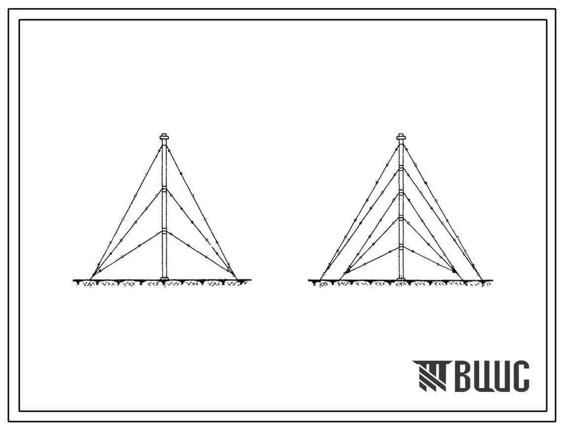 Типовой проект 603-39 Мачты деревянные одноствольные высотой от 12 до 53м. Для строительства в 4-5 ветровых районах.