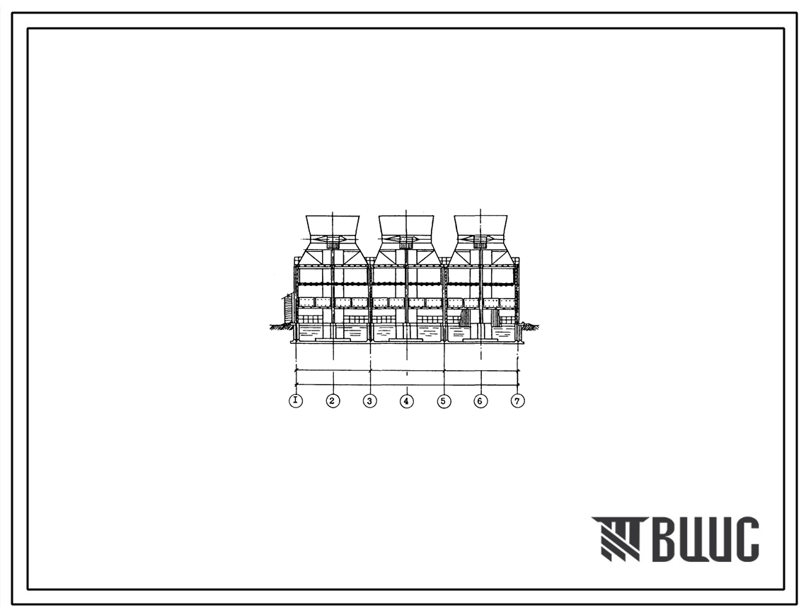 Типовой проект 901-6-91с.86 Градирня трехсекционная с вентиляторами 2ВГ50 пленочная с секциями площадью 64 м.кв со стальным каркасом, оросителем из полимерных материалов