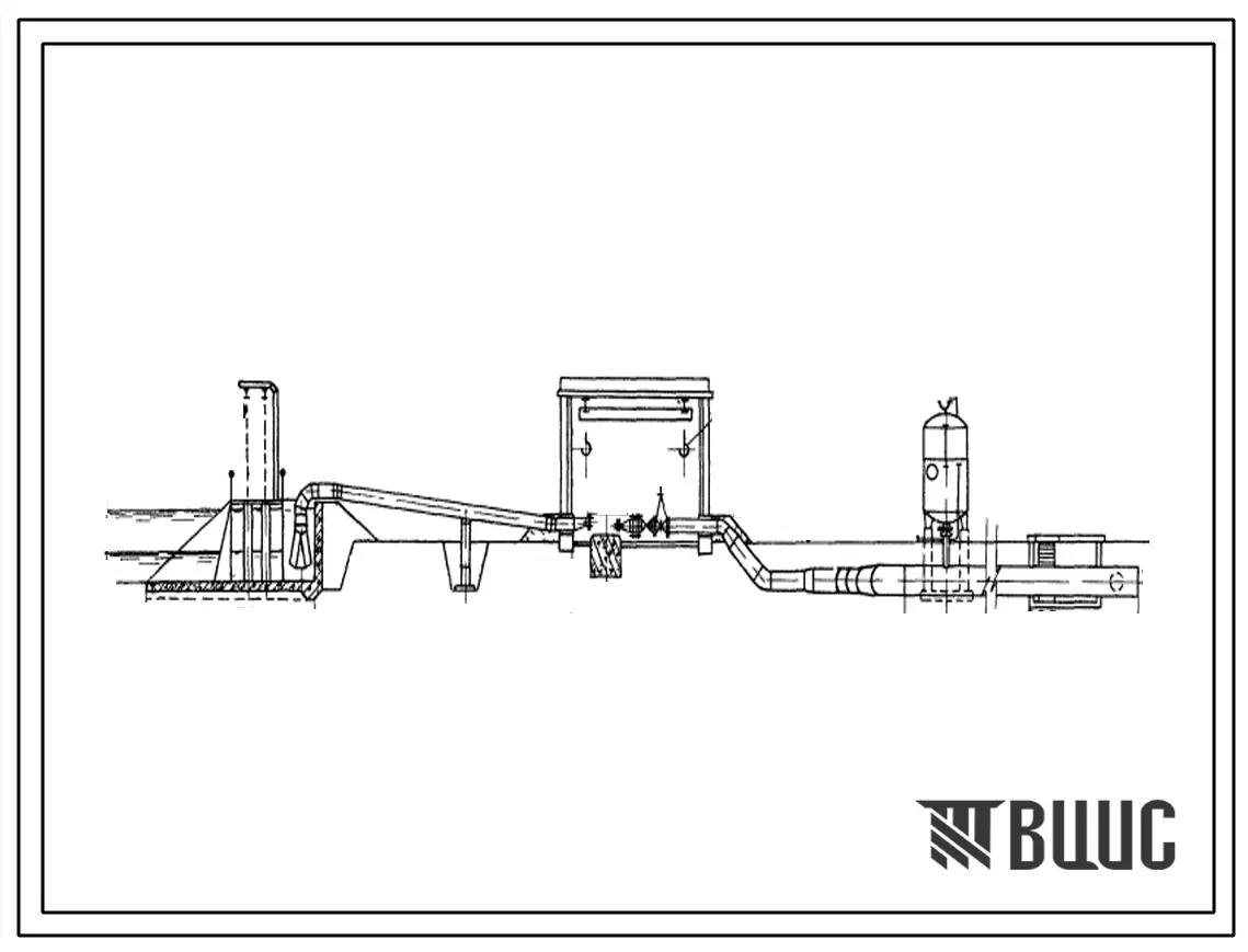 Типовой проект 820-3-11 Четырехагрегатная насосная станция с асинхронными электродвигателями подачей 1350 л/с при напоре 120 м, оборудованная насосами Д 1250-125, для работы на закрытую сеть, с водозабором из канала. Здание бескаркасное