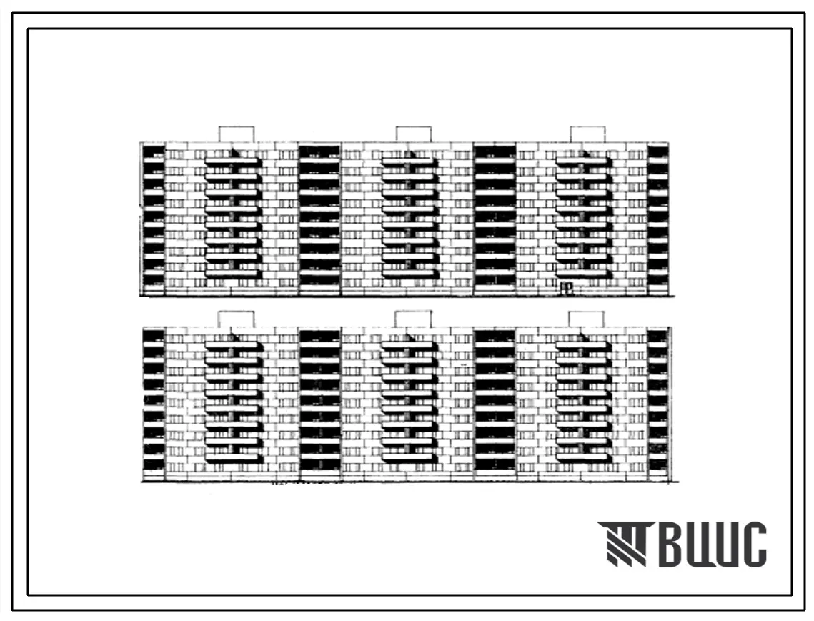 Типовой проект 1-467Д-19 Девятиэтажный шестисекционный жилой дом на 215 квартир (однокомнатных-36, двухкомнатных-71, трехкомнатных-71, четырехкомнатных-36, пятикомнатных-1).