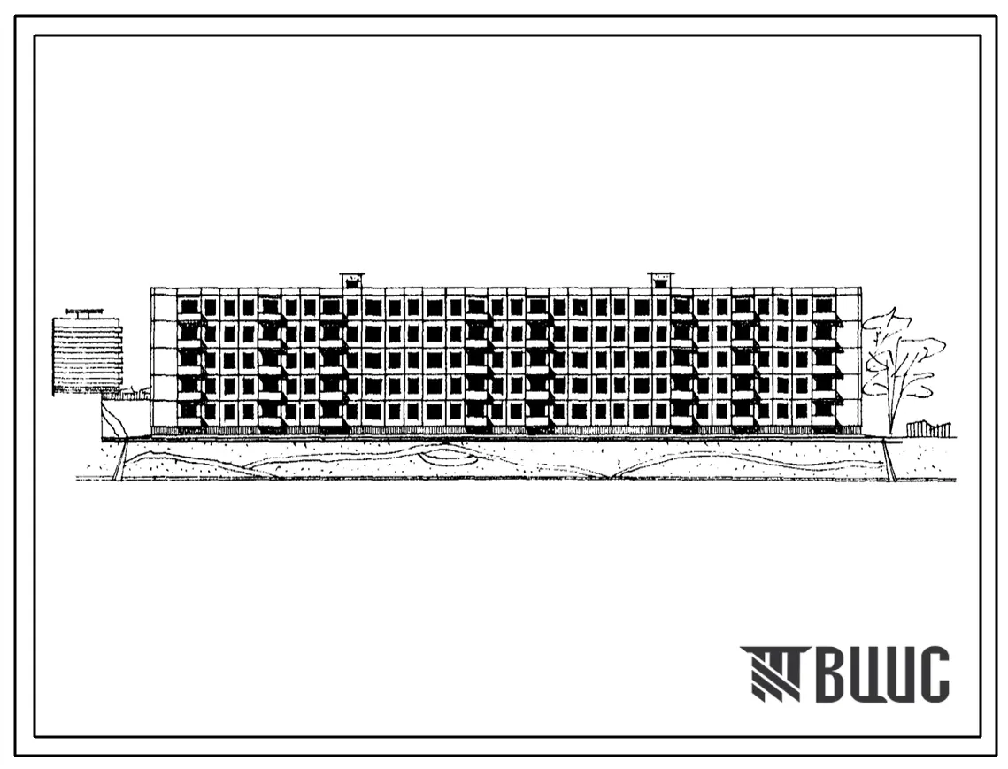 Типовой проект 1-463Д-29 Пятиэтажный шестисекционный жилой дом с балконами на 100 квартир (однакомнатных-20, двухкомнатных-40, трехкомнатных-30, четырехкомнатных-10).