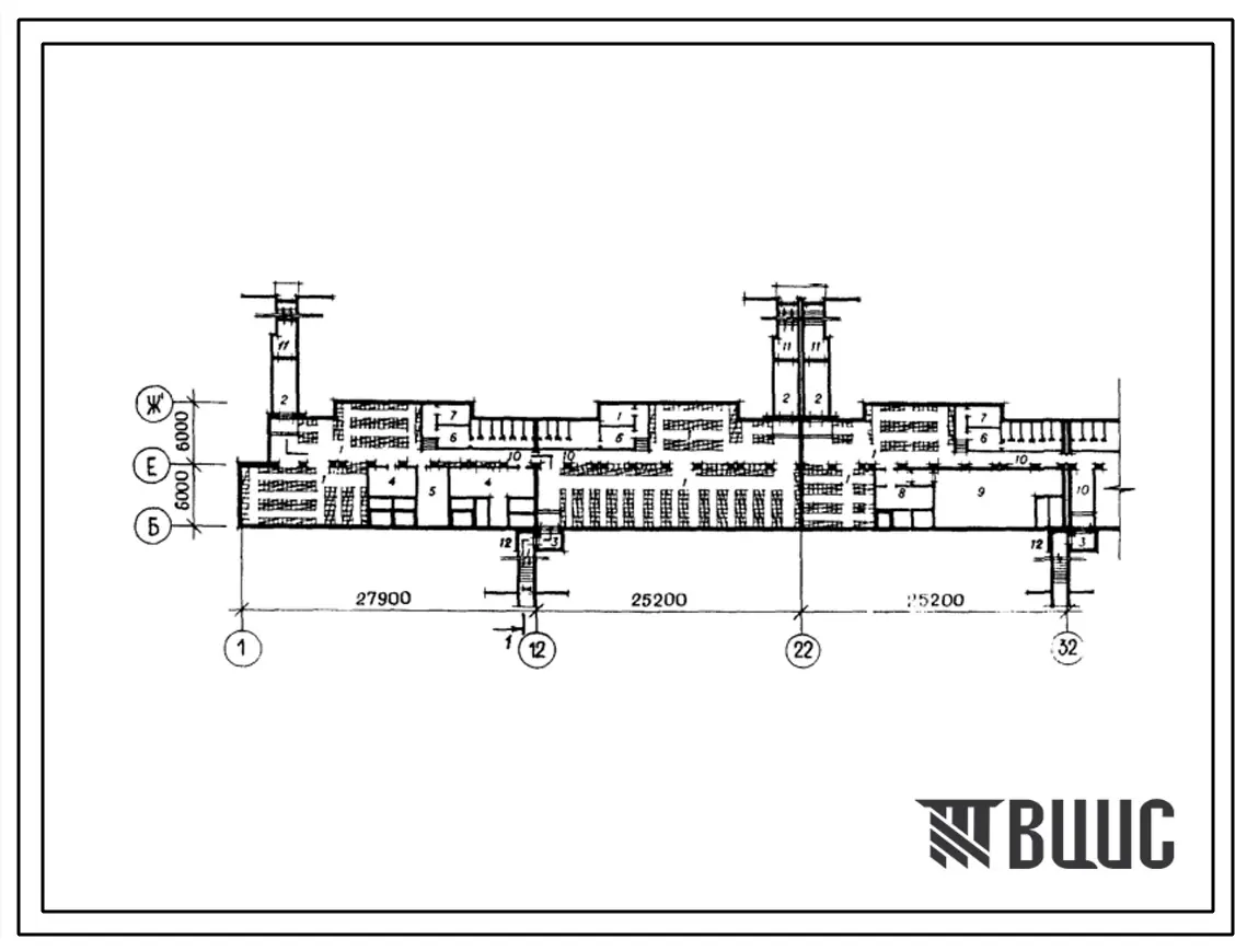 Типовой проект A-IV-2230(111-152-14/1.2) Помещения  общественного назначения, размещаемые в подвале 5 этажного шестисекционного дома на 89 квартир, (убежище на 2230 человек, размеры убежища 78,3м на 12м, режимы вентиляции 1,2).