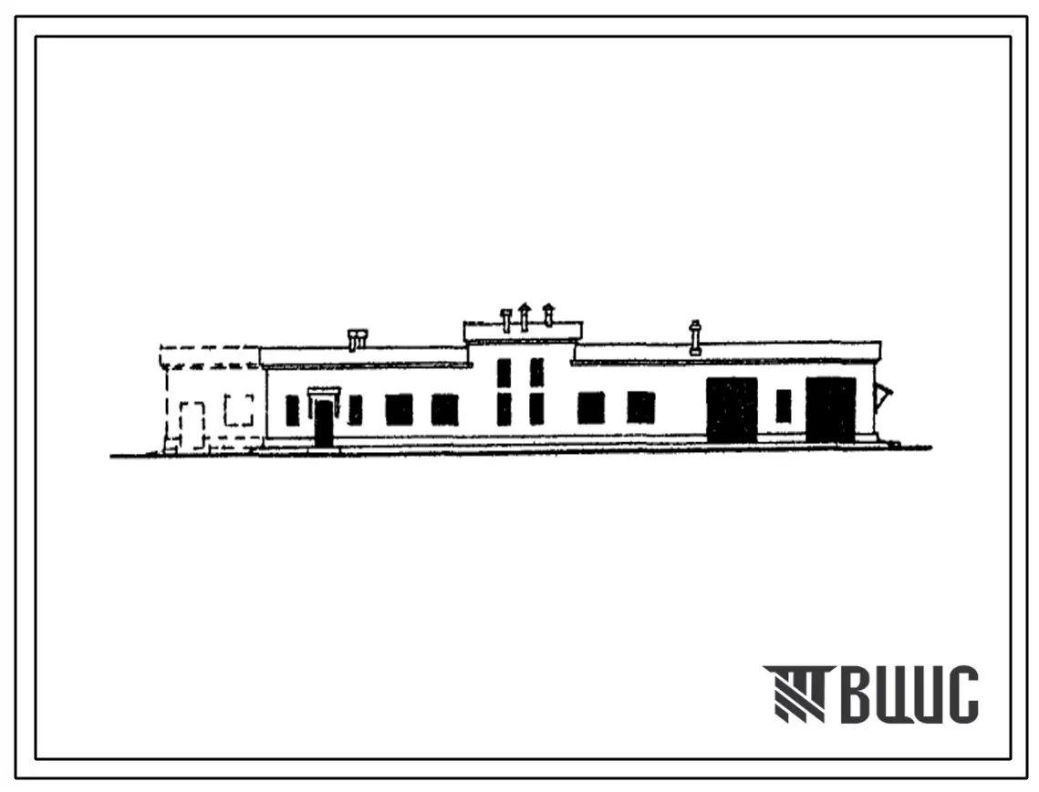 Типовой проект 817-43  Санпропускник на 20 человек, с обработкой транспортных средств, инвентаря и тары, со стоянкой пожарной машины (с вариантом пристройки экспедиции).