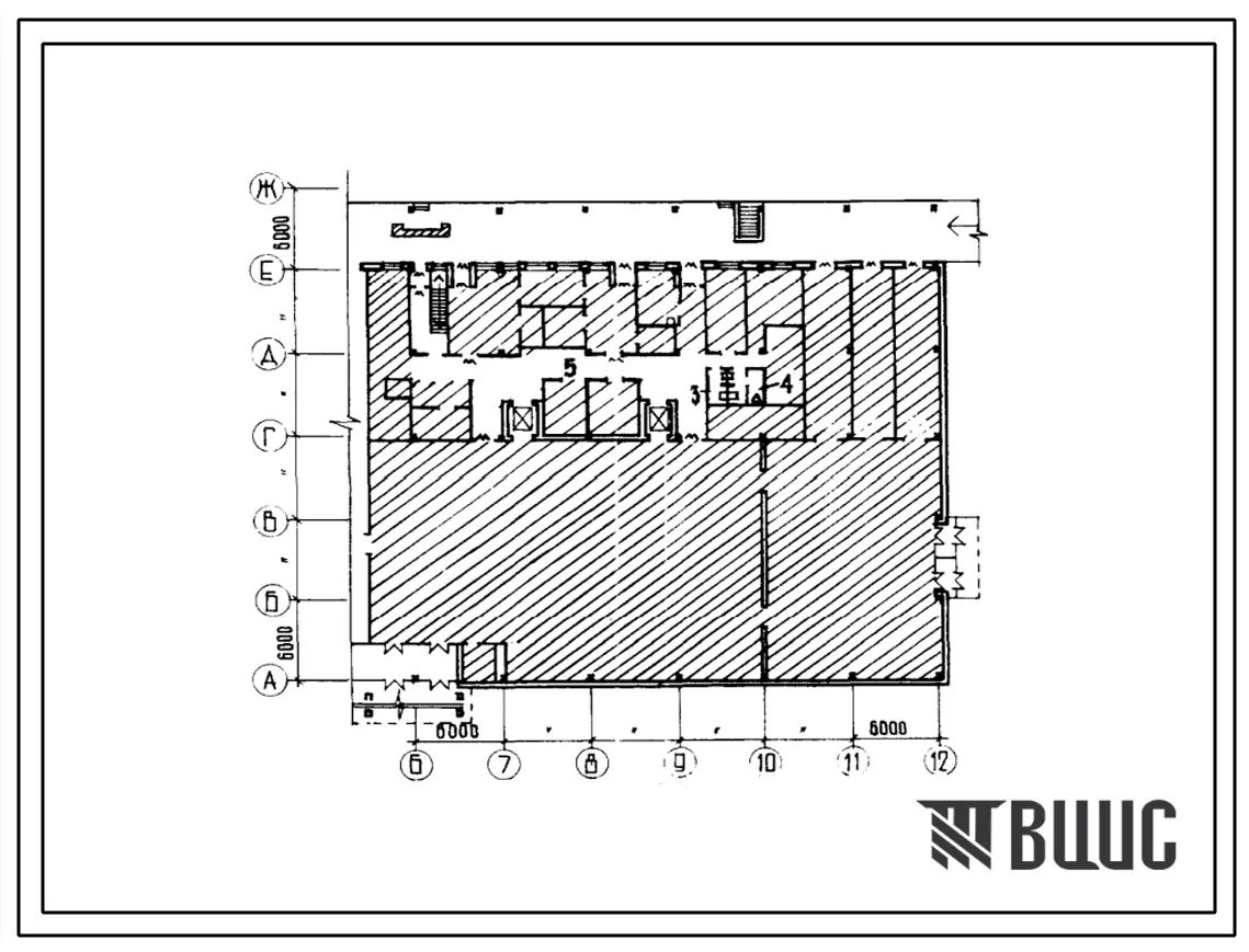 Типовой проект П-3-225(272-14-10(79) Помещения подвала и 1 этажа крытого рынка на 112 торговых мест с комплексов предприятий торгово-бытового обслуживания, (убежище на 225 человек, размеры убежища 36м на 36м, режимы вентиляции 1,2).