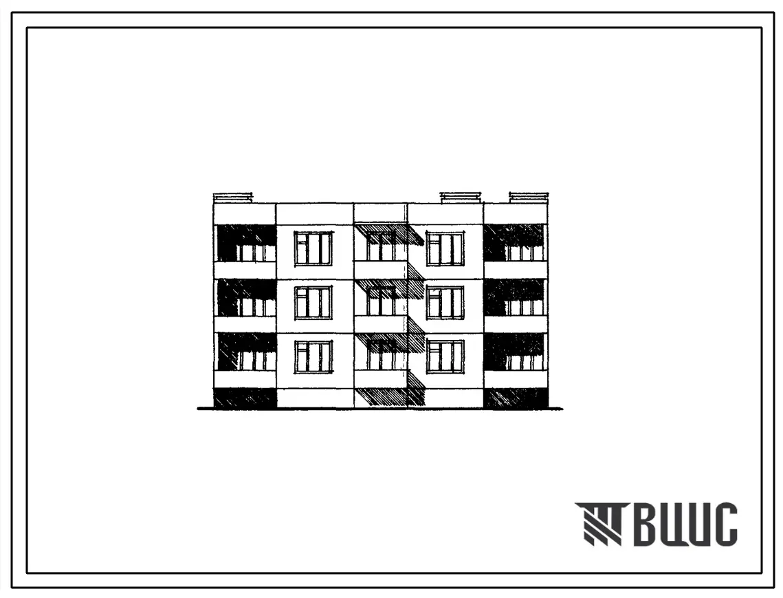 Типовой проект 210-06 Блок трехэтажная 9-квартирная рядовая с торцовыми окончаниями (двухкомнатных 2Б-9).