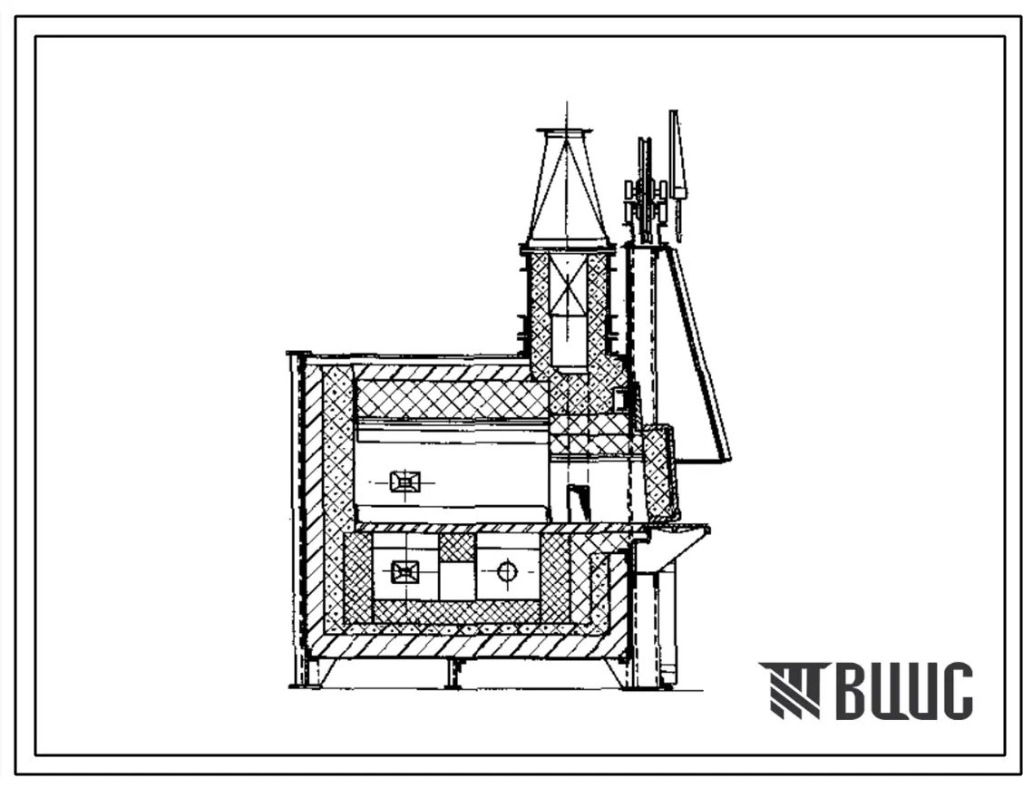 ТИповой проект 406-9-35 Печи термические камерные размерами пода 0,58х1,16 м на мазуте и газе низкого и высокого давления с отводом дыма вверх и в боров