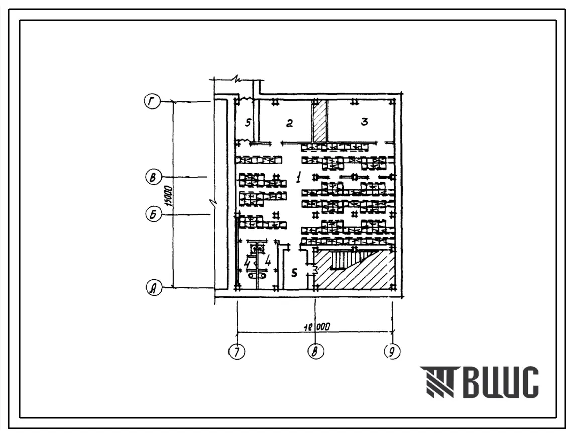 Типовой проект П-1-210(416-1-134(416-1-134) Складские помещения подвала административно-бытового корпуса автотранспортного предприятия со стоянкой, приспосабливаемые под ПРУ(убежище на 210 человек, размеры убежища 15м на 12м, режимы вентиляции 1,2,3).