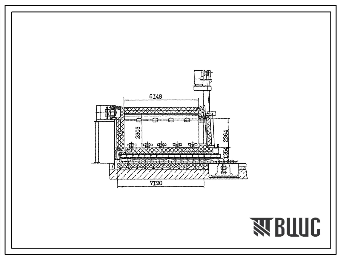 Типовой проект  406-9-337.88 Печь термическая с выкатным подом размерами 3,0 х 6,0 м на газе с ограждением из кирпича