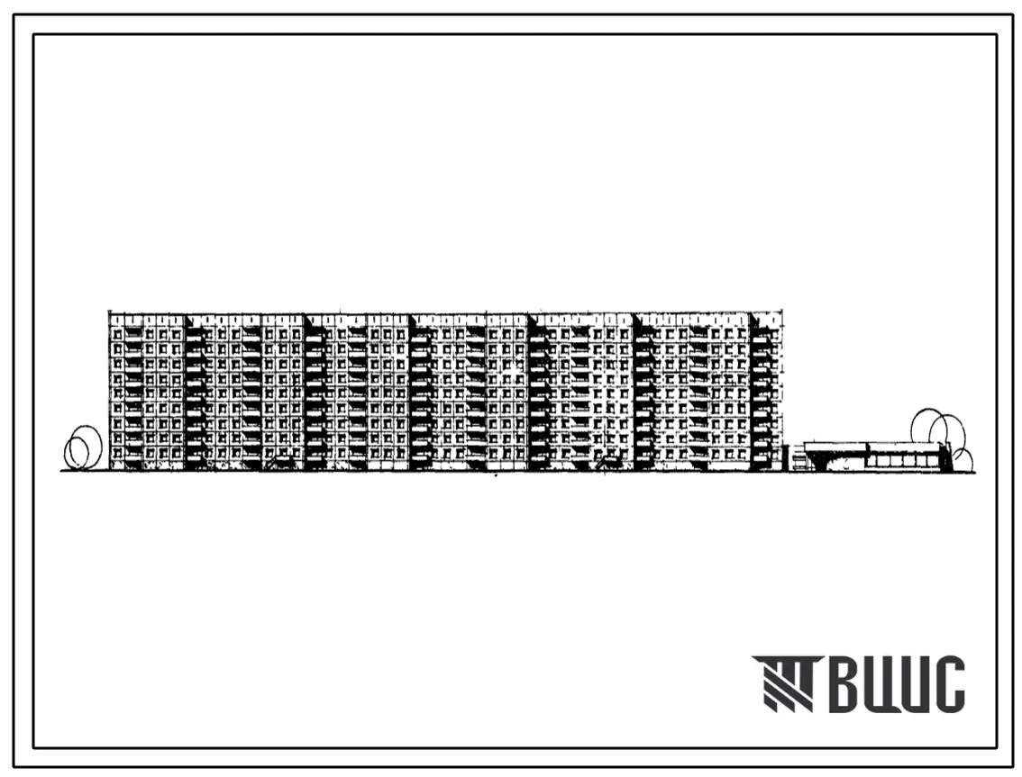 Типовой проект 111-97-36 Девятиэтажный шестисекционный 213 квартирный жилой дом со встроенно-пристроенными предприятиями обслуживания.