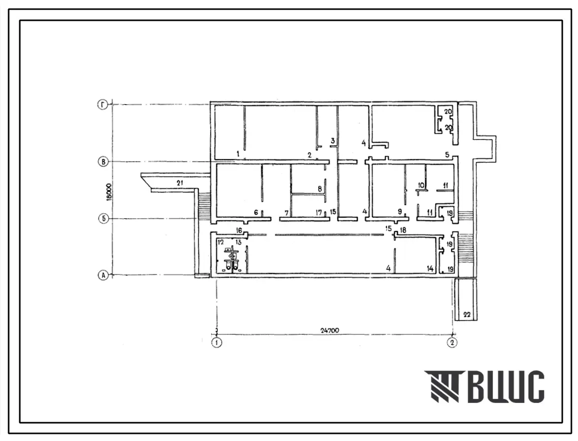 Типовой проект 2-3-В-XVIII-15/78 Пункт управления железнодорожной станцией на 60/20 стрелок. Вариант для водонасыщенных грунтов, (размеры убежища 24,7м на 18м, режимы вентиляции 1,2).