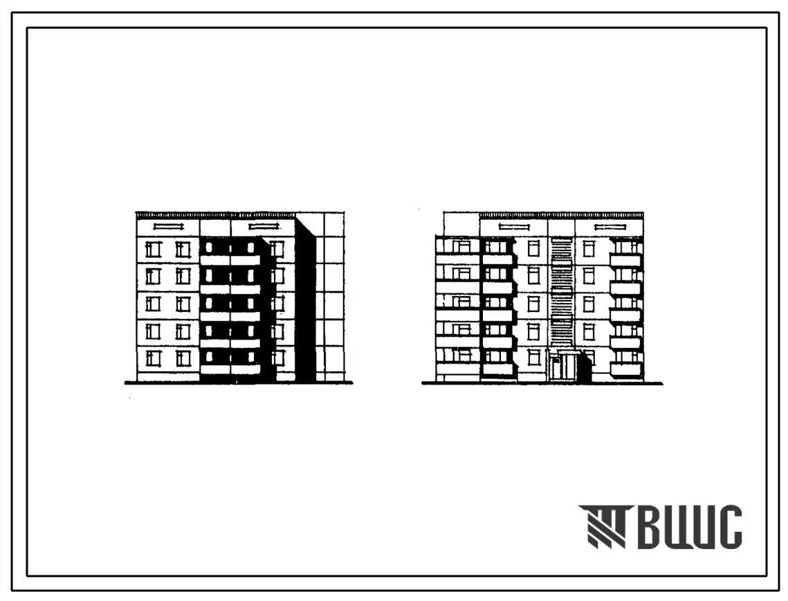 Типовой проект 135-0235с.85 5-этажная 10-квартирная поворотная с торцовым окончанием блок-секция 3Б-3Б (обратная)