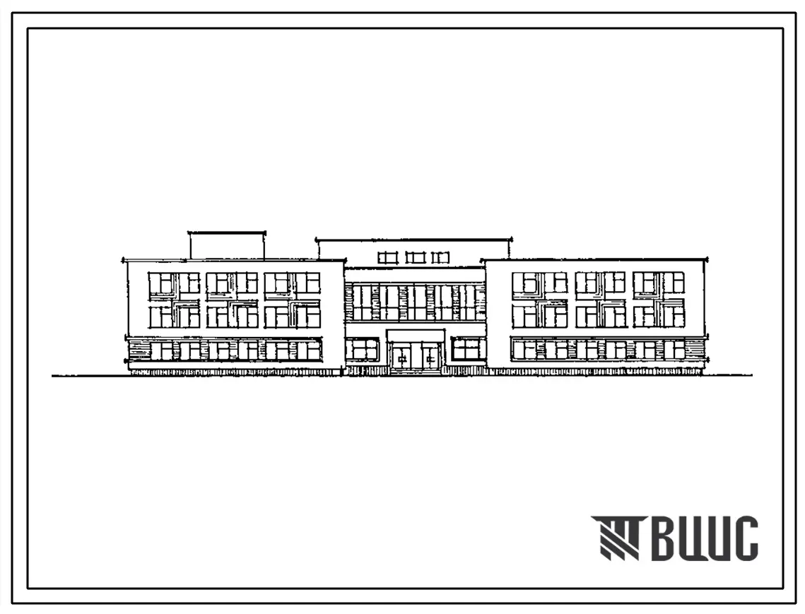 Типовой проект 224-1-442.85 Школа на 22 классов (834-864  учащихся).  Здание трехэтажное. Стены из кирпича.