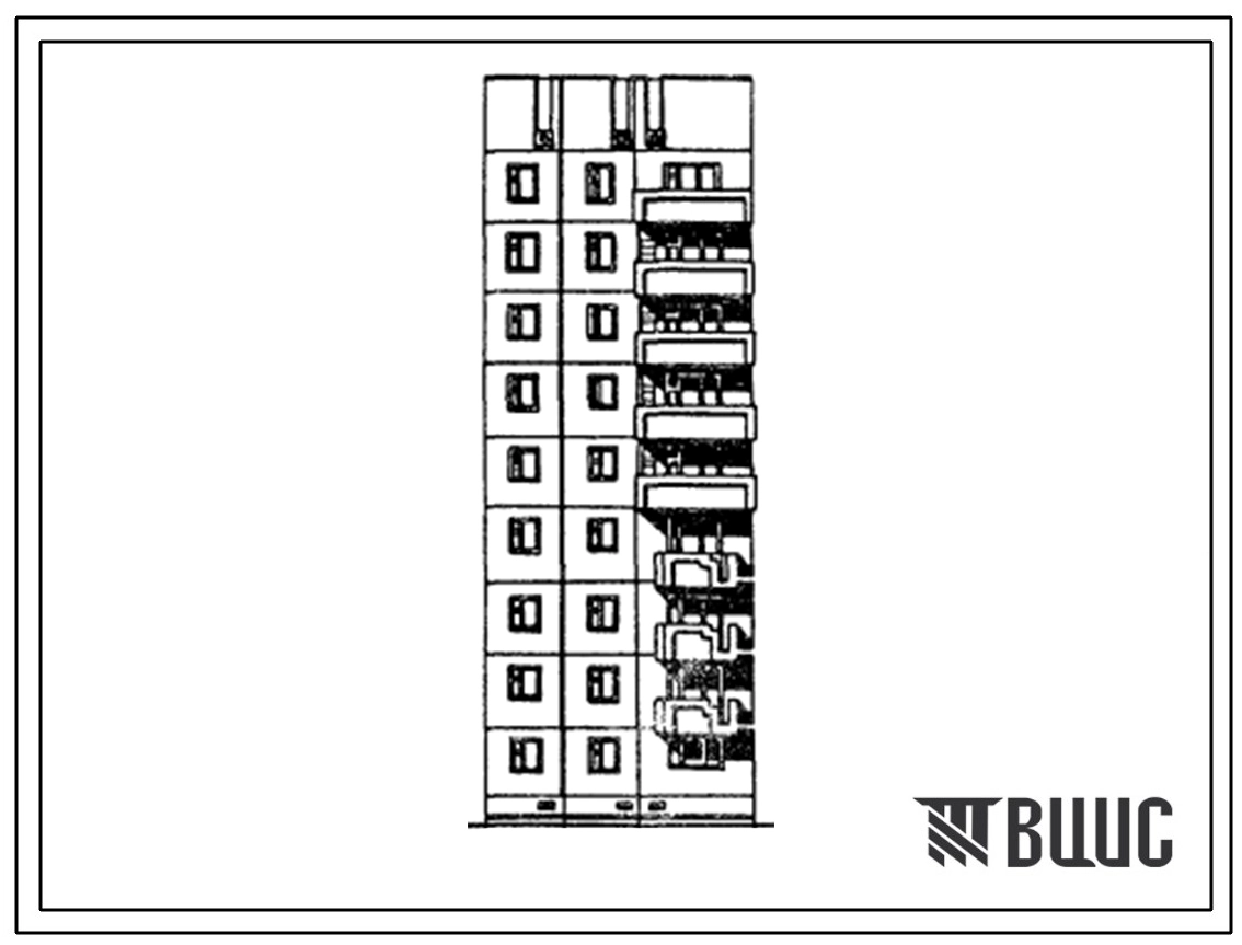 Типовой проект 97-0259.23.86 9-этажный 18-квартирный рядовой блок-комплект левый 9Рл1-1Б-3А (для г. Караганды)