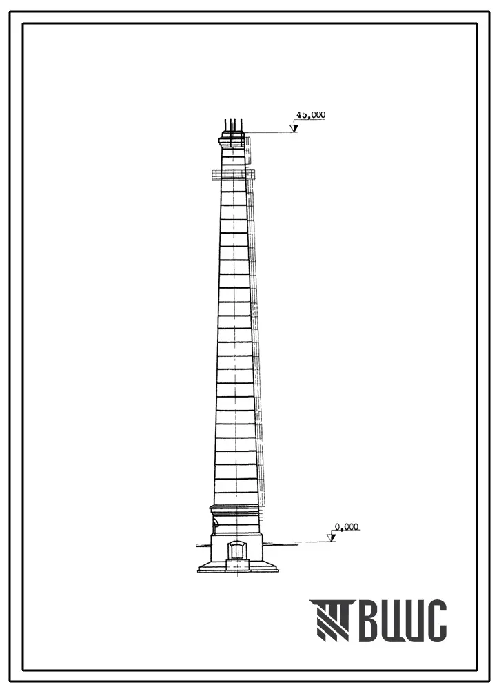 Типовой проект 907-2-207 Труба дымовая кирпичная Н=45 м, Д0=1,5 м с подземным примыканием газоходов для котельных установок. Для строительства в 1-4 климатических районов кроме подрайонов 1А и 1Б