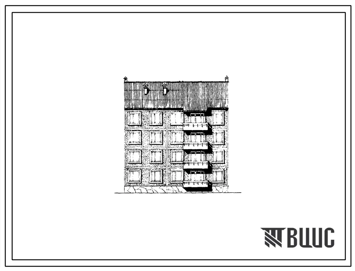 Типовой проект 135-0103 Блок-секция четырехэтажная 12-квартирная рядовая с торцевыми окончаниями типа 2Б. Для строительства в IВ климатическом подрайоне, II и III климатических районах.