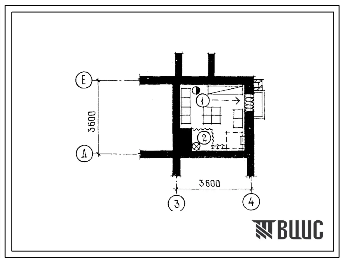Типовой проект П-4-11(181-210-37.86) Хозяйственное помещение подвала жилого дома одноэтажного 1-квартирного с 3-комнатными квартирой для индивидуального строительства, (убежище на 11 человек, размеры убежища 3,6м на 3,6м, режимы вентиляции 1).