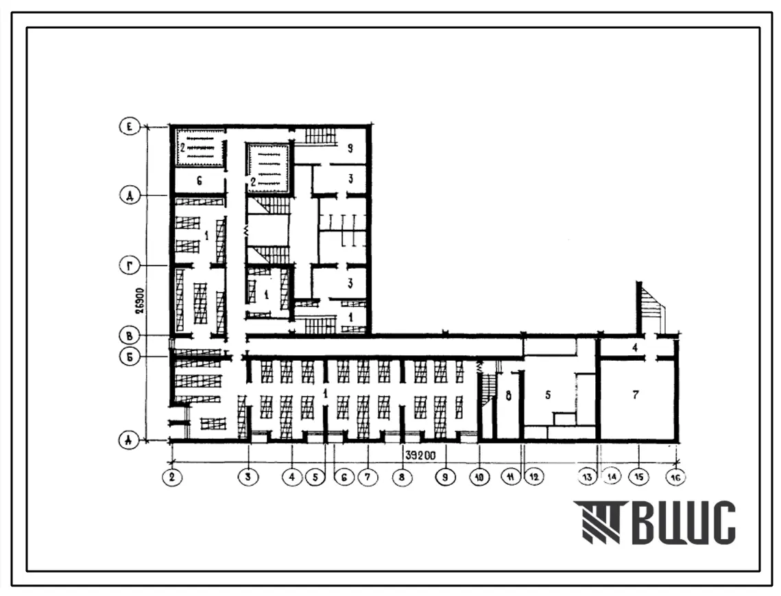 Типовой проект П-4-400(265-12-277с.13.87) Хозяйственно-бытовые помещения в подвале сельского клуба со зрительным залом на 400 мест, (убежище на 400 человек, размеры убежища 39,2м на 26,9м, режимы вентиляции 1,2).