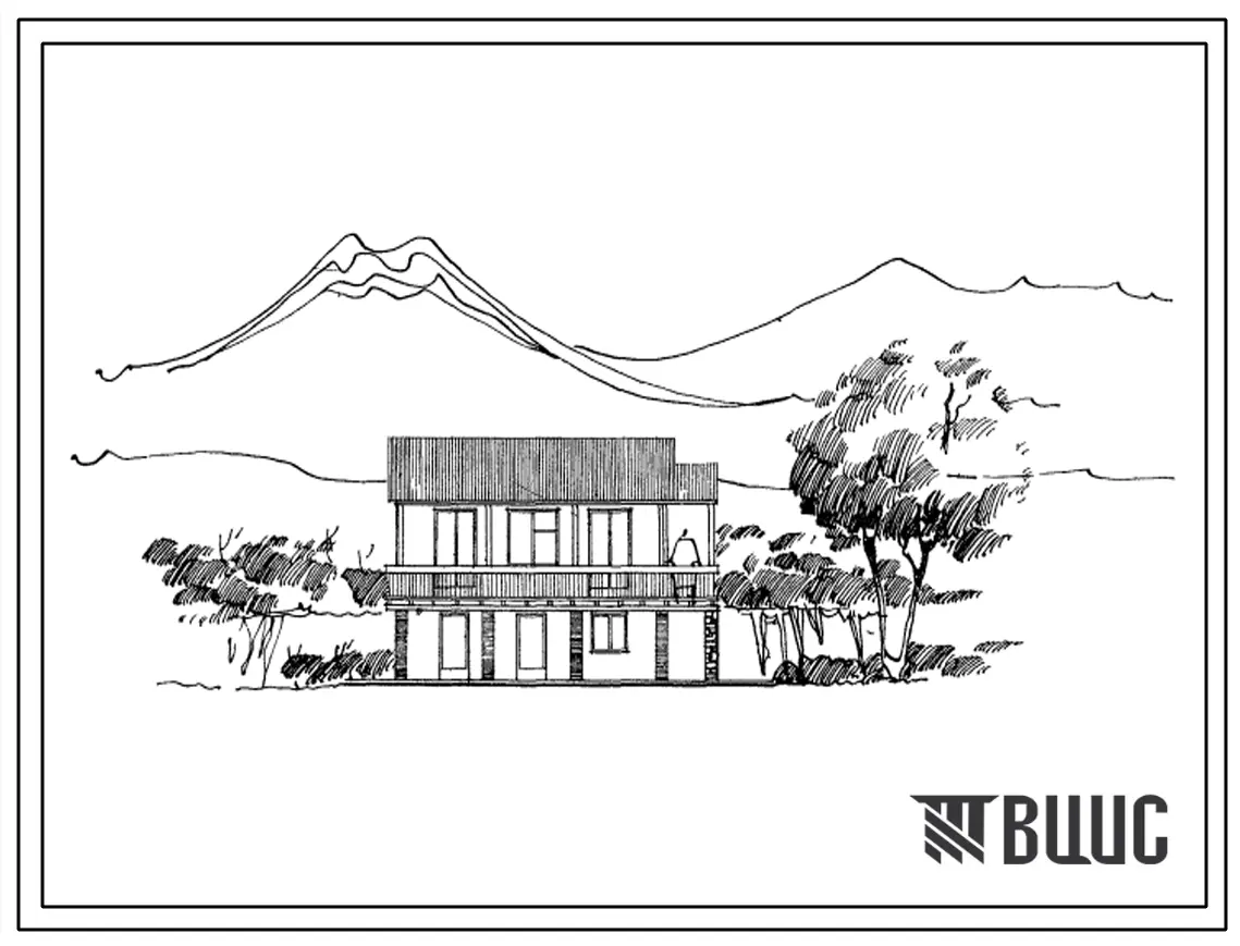 Типовой проект 184-49-3с 1-этажный 1-квартирный 2-комнатный жилой дом колхозника для строительства в рельефе.
