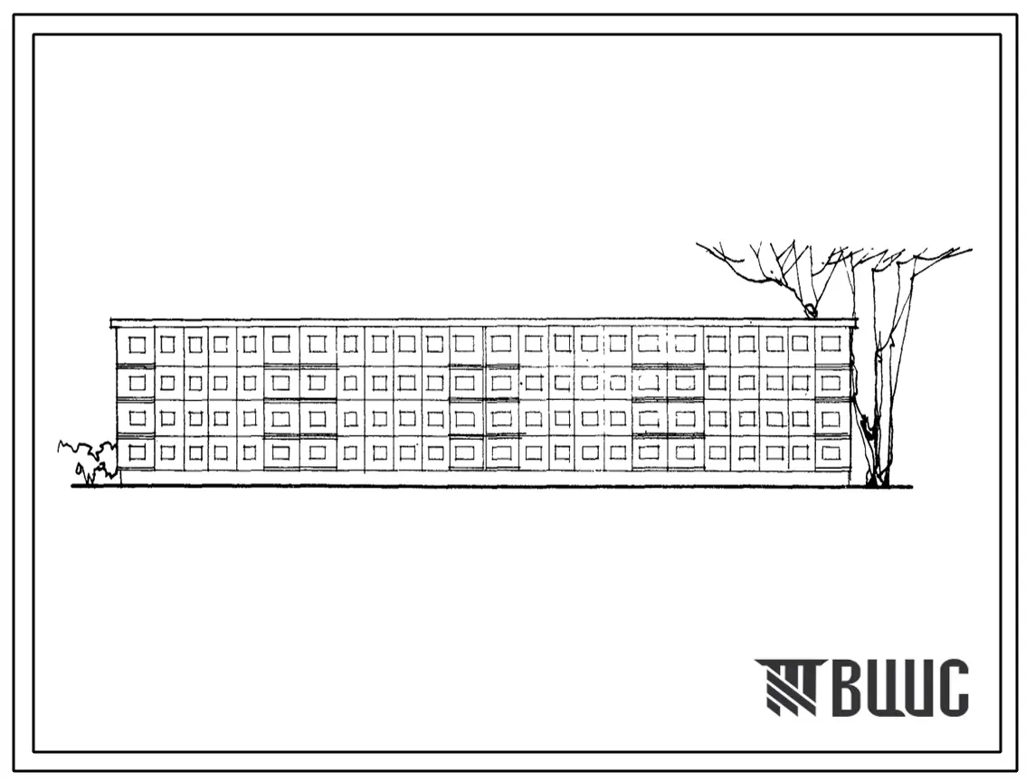 Типовой проект 111-76-5СП/69 Четырехсекционный крупнопанельный четырехэтажный дом на 32 квартиры (четырехкомнатных 16, пятикомнатных 16). Для районов сейсмичностью 7 баллов.