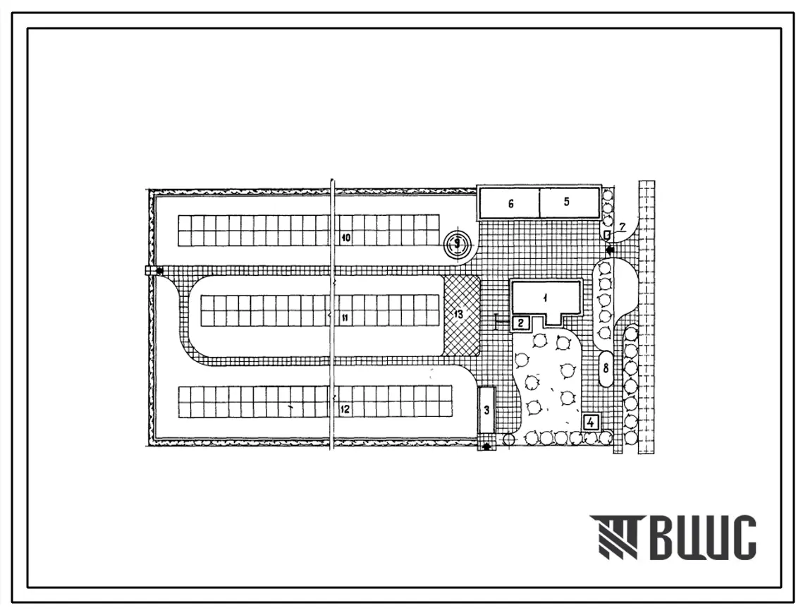 Типовой проект 819-18/69 Проект планировки пункта технического обслуживания бригады или отделения колхоза и совхоза на 30 тракторов.