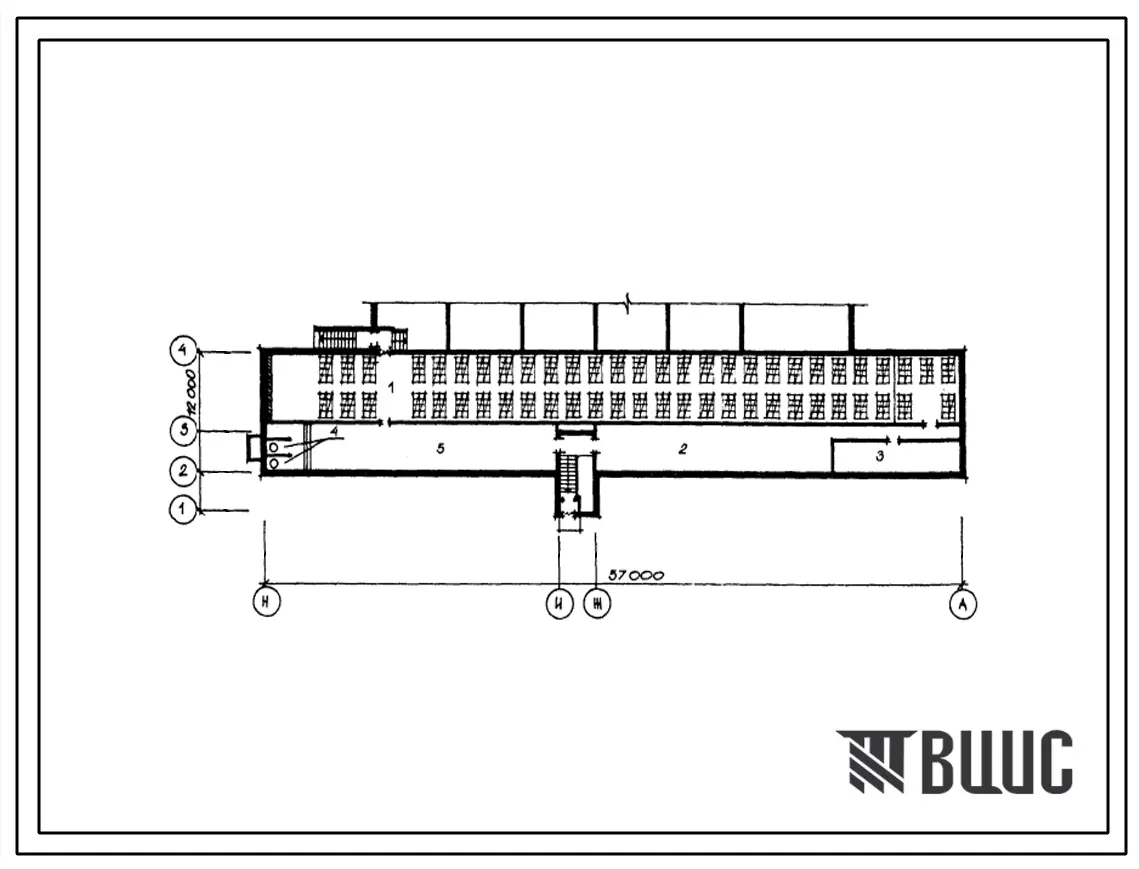 Типовой проект П-4-550(233-1-145.87) Помещения тира в подвале профтехучилища на 720 учащихся, (убежище на 550 человек, размеры убежища 57м на 12м, режимы вентиляции 1,2).