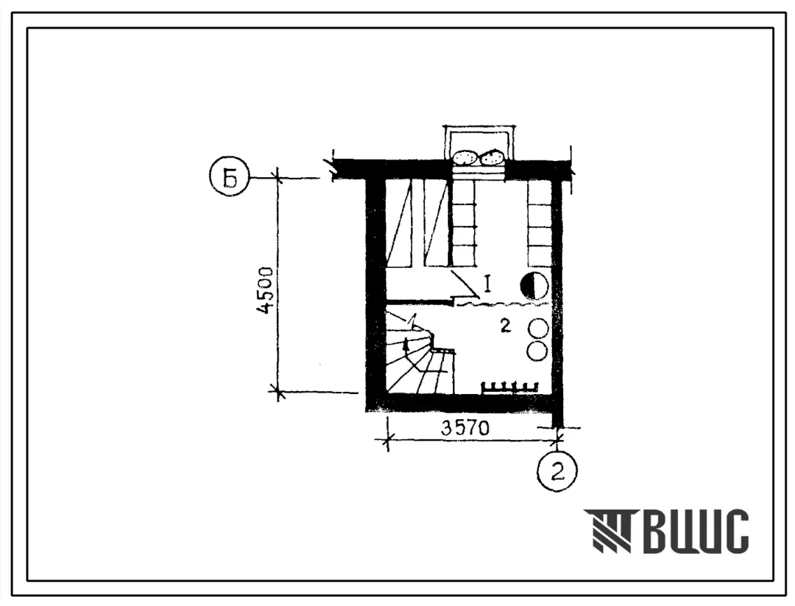 Типовой проект П-4-10(181-25-74.13.87) Бытовые помещения в погребе жилого дома одноэтажного двухквартирного с трехкомнатными квартирами, (убежище на 10 человек, размеры убежища 4,5м на 3,57м, режимы вентиляции 1).