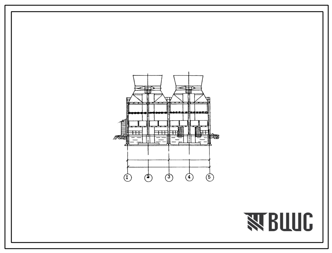 Типовой проект 901-6-90с.86 Градирня двухсекционная с вентиляторами 2ВГ50 пленочная с секциями площадью 64 м.кв со стальным каркасом, оросителем из полимерных материалов