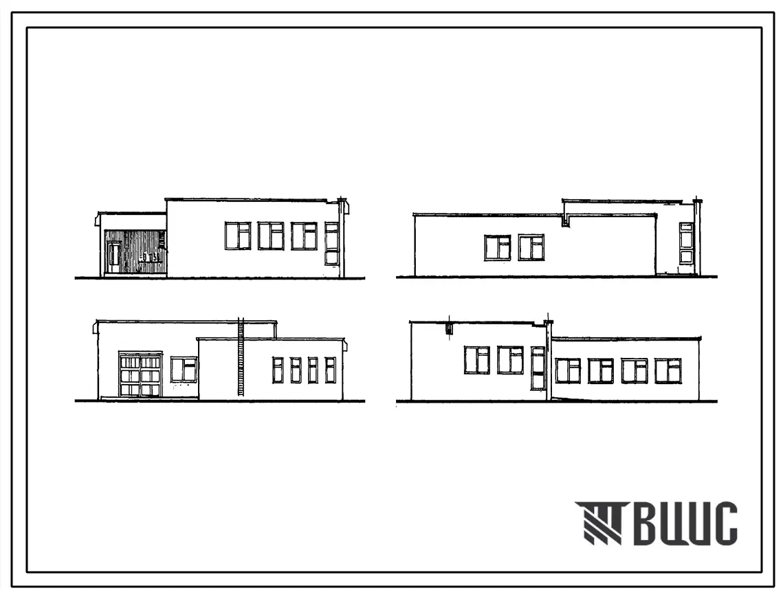 Типовой проект 224-9-176 Учебно-производственная мастерская для сельских средних общеобразовательных школ. Здание одноэтажное. Стены из кирпича.