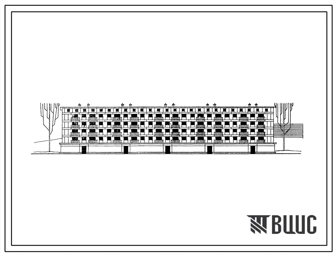 Типовой проект 1Г-450-5м Пятиэтажный пятисекционный крупноблочный жилой дом на 56 квартир с магазином. С техническим подпольем.