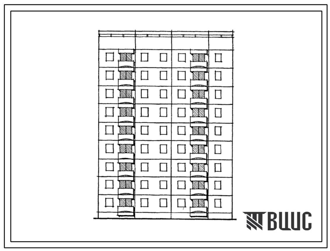 Типовой проект 129-055с.13.86 Блок-секция 9-этажная 27-квартирная лучевая прямая левая 1Б-2Б-3Б (для Армянской ССР)