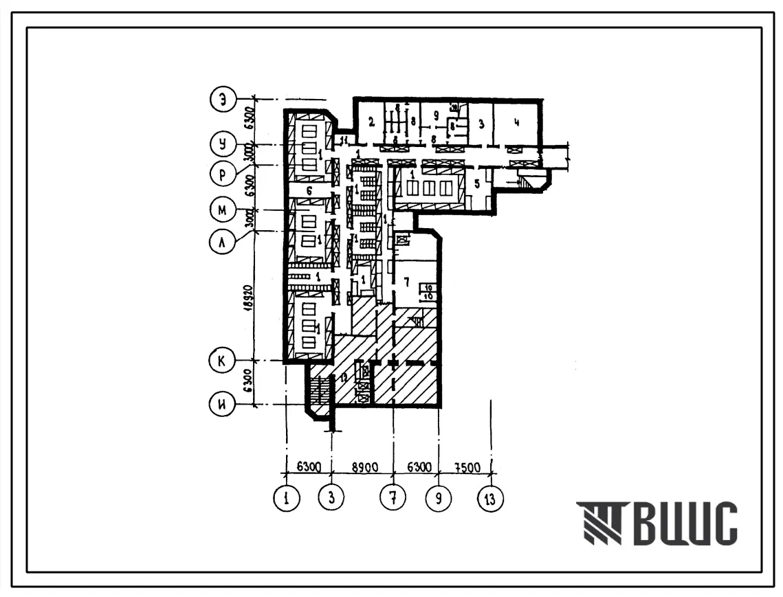 Типовой проект П-2(П-4)-400(254-07-15.88) Вспомогательные помещения в подвале акушерского корпуса на 150 коек для расширения существующих больниц, (убежище на 400 человек, размеры убежища 43,82м на 29м, режимы вентиляции 1,2).