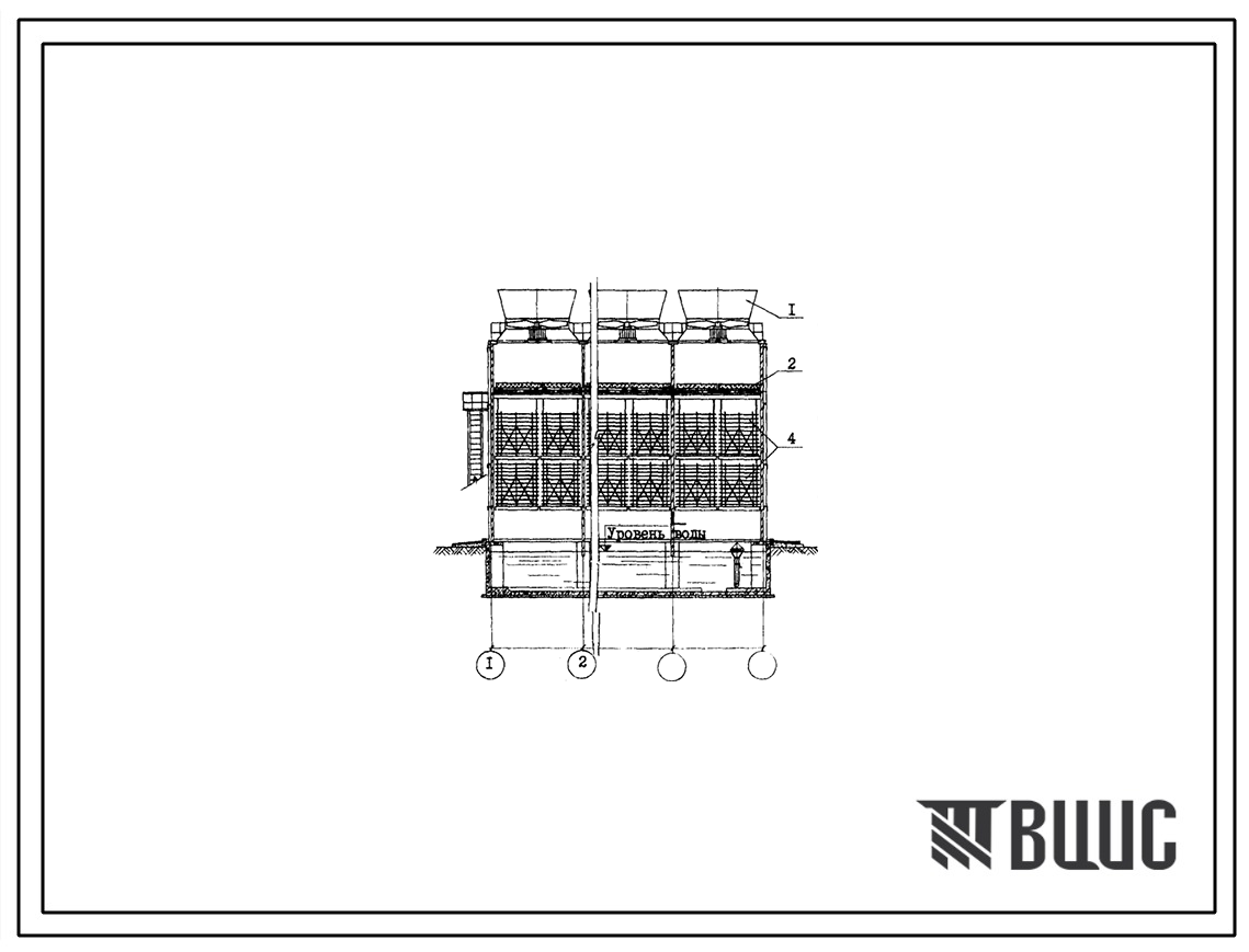 Типовой проект 901-6-59 Градирни с вентиляторами 2ВГ25 пленочные, капельные и брызгальные с секциями площадью 16 куб. м со стальным каркасом