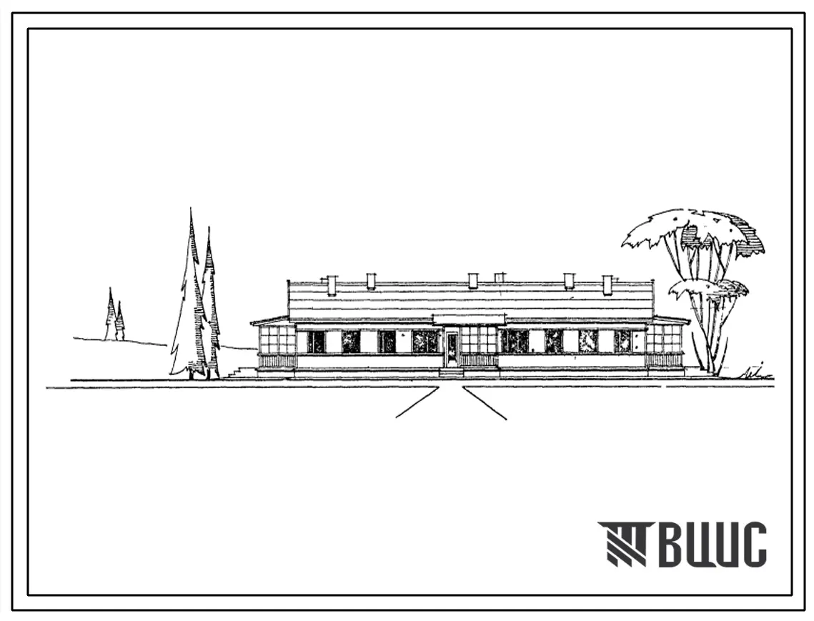 Типовой проект 1-50К-10  Одноэтажный трехквартирный жилой дом с 2,3 - комнатными квартирами с упрощенным благоустройством, стены каркасно-фибролитовые.