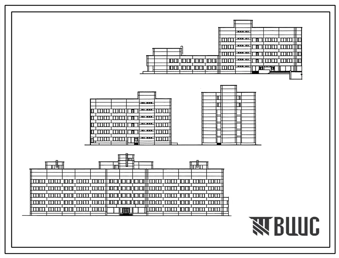 Типовой проект 252-3-44.85 Главный корпус противотуберкулёзного диспансера на 600 посещений в смену со стационаром на 200 коек. Здание двух -, семиэтажное. Стены из легкобетонных панелей.