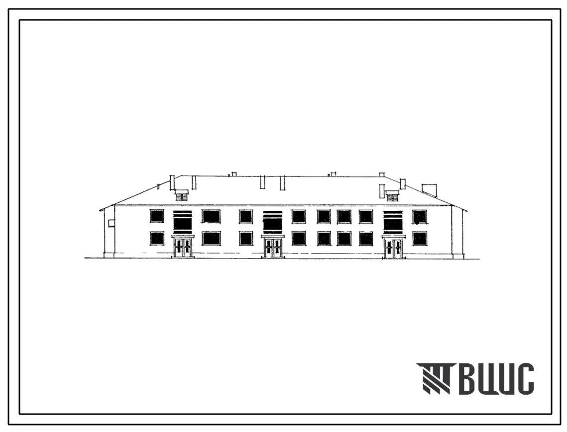 Типовой проект 114-24-56 Двухэтажный трехсекционный жилой дом на 14 квартир (однокомнатных 1Б-2, двухкомнатных 2А-4, 2Б-2; трехкомнатных 3А-4; четырехкомнатных 4Б-2. Для строительства во 2В, 3Б и 3В климатических подрайонах