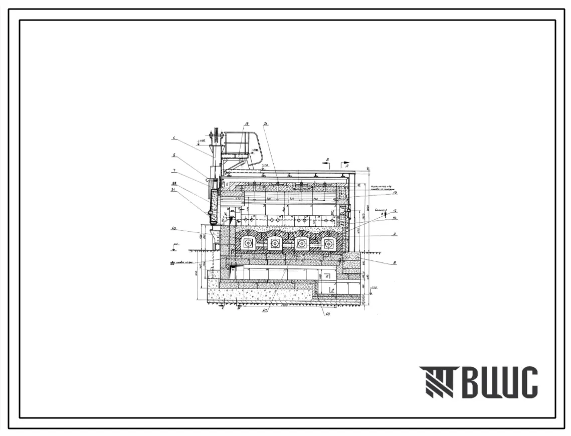 Проект Н4498 Печь термическая с подподовыми топками размерами пода 2,55х3,71 м, на мазуте, из блоков жаропрочного бетона