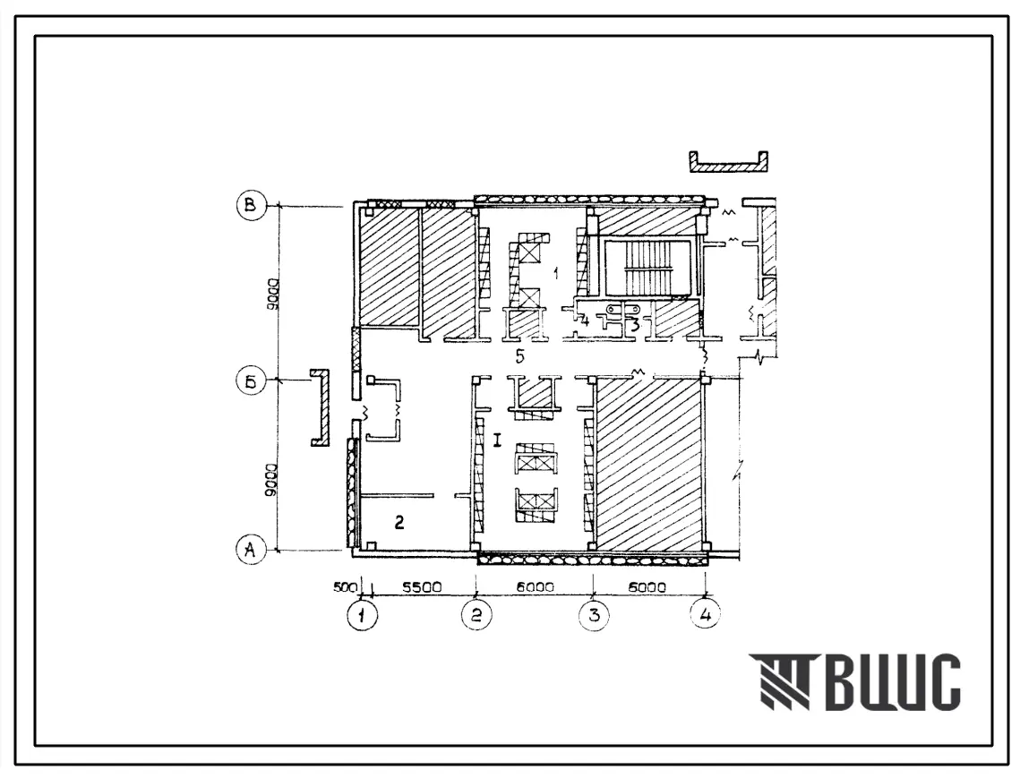 Типовой проект Б-2-80(408-20-46с) Бытовые помещения 1 этажа районной типографии мощностью 9,5 млн единиц печати в год, (убежище на 80 человек, размеры убежища 18м на 18м, режимы вентиляции 1).