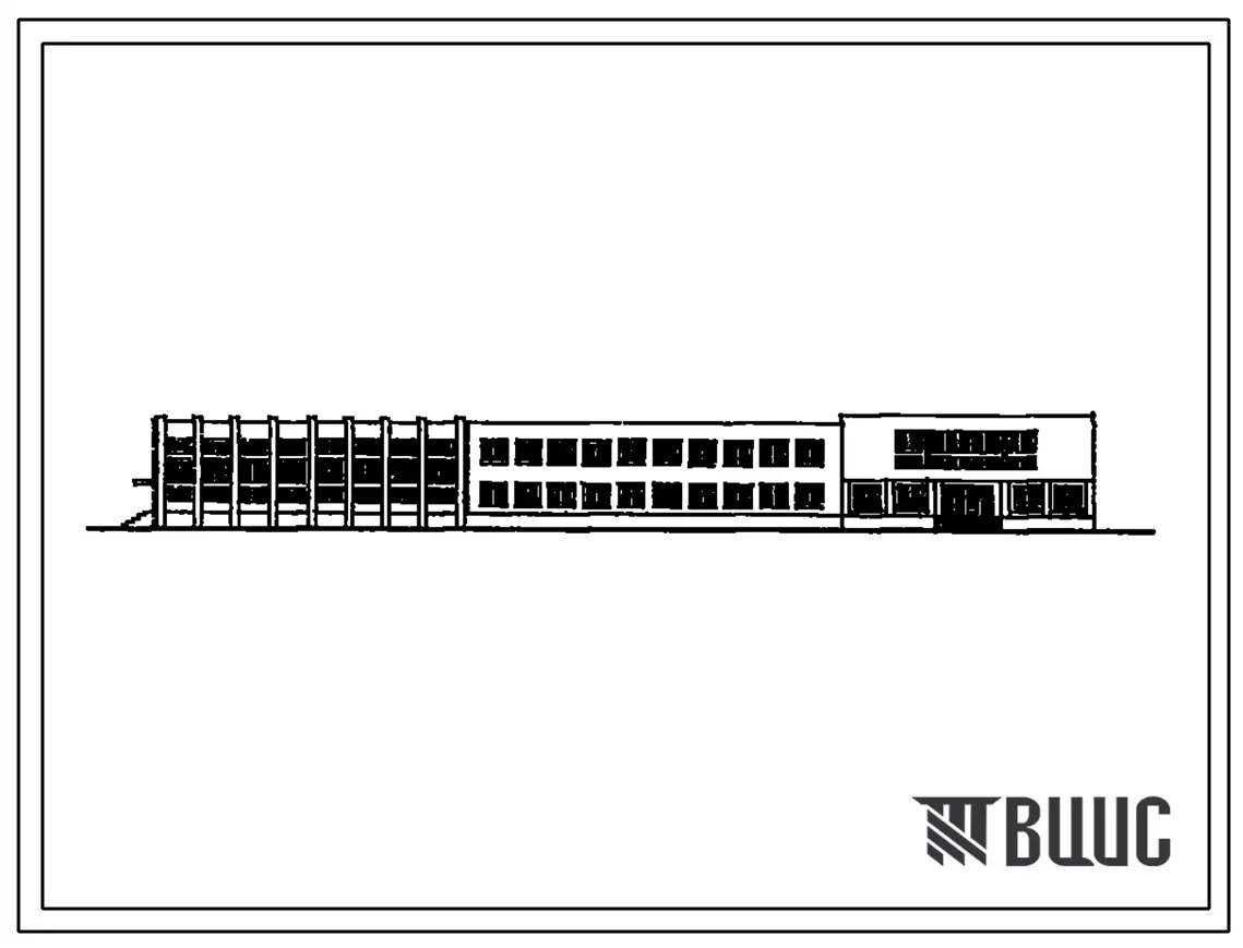 Типовой проект 224-1-426.84 Средняя школа на 22 классов (834  учащихся).  Для Украины. Здание одно-, двухэтажное. Стены из кирпича.