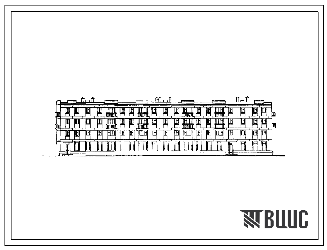 Типовой проект 1-307с-4В Четырёхэтажный дом на 37 квартир со встроенной столовой в первом этаже.