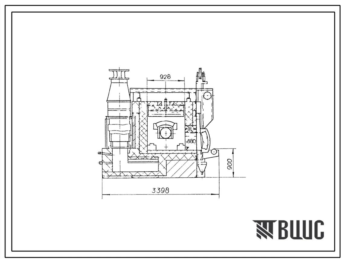 Типовой проект 406-9-258.83 Печь нагревательная двухкамерная, размеры пода 2(1,04х0,93)м, на газе и мазуте с отводом дыма вверх.