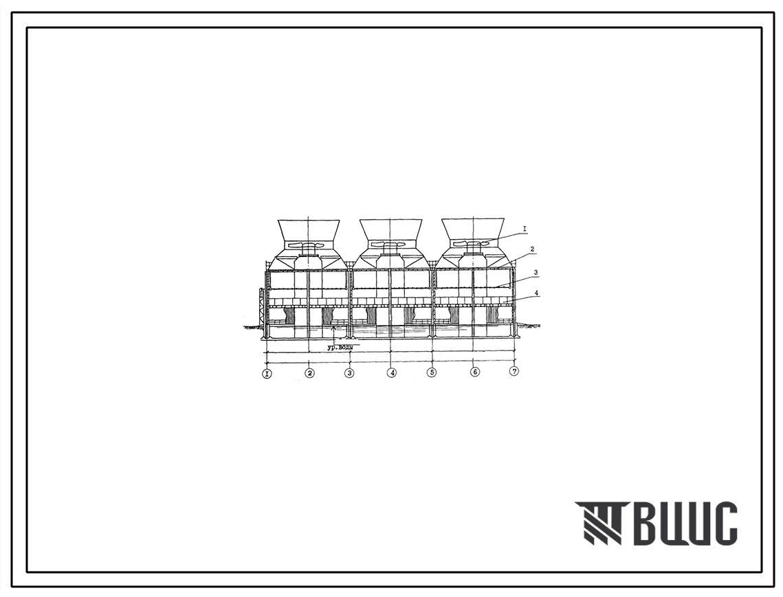 Типовой проект 901-6-72.85 Градирня трехсекционная с вентиляторами 2ВГ70 пленочная с секциями площадью 144 м.кв со стальным каркасом