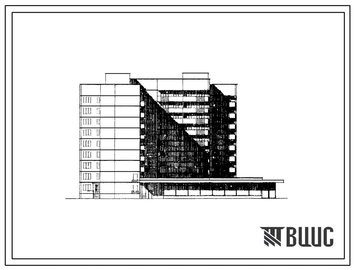 Типовой проект 108-031/1 Девятиэтажная блок-секция спаренная на 79 квартир (однокомнатных 1Б-29, двухкомнатных 2Б-46, трехкомнатных 3Б-2, пятикомнатных 3Б-2, пятикомнатных 5Б-2) со встроено-пристроенным промтоварным магазином. Для строительства в 1В, 2Б,