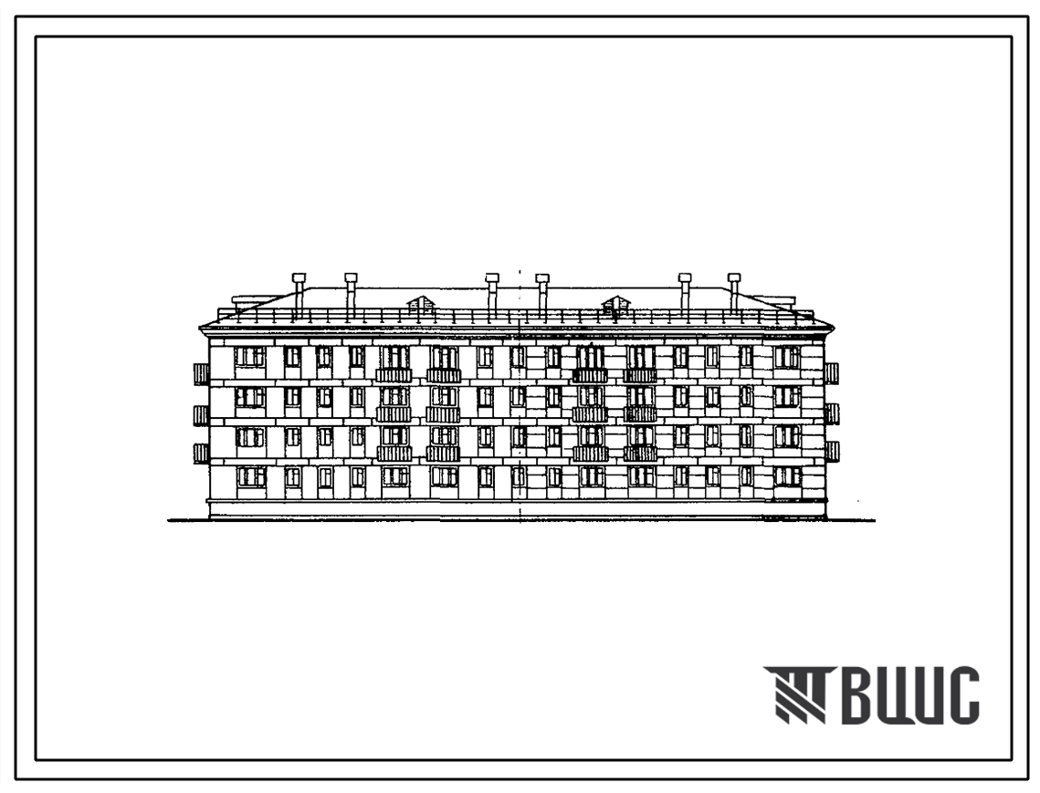 Типовой проект 1-307с-14 Четырехэтажный трехсекционный дом на 48 квартир, без ванн, с подвалом и без подвала