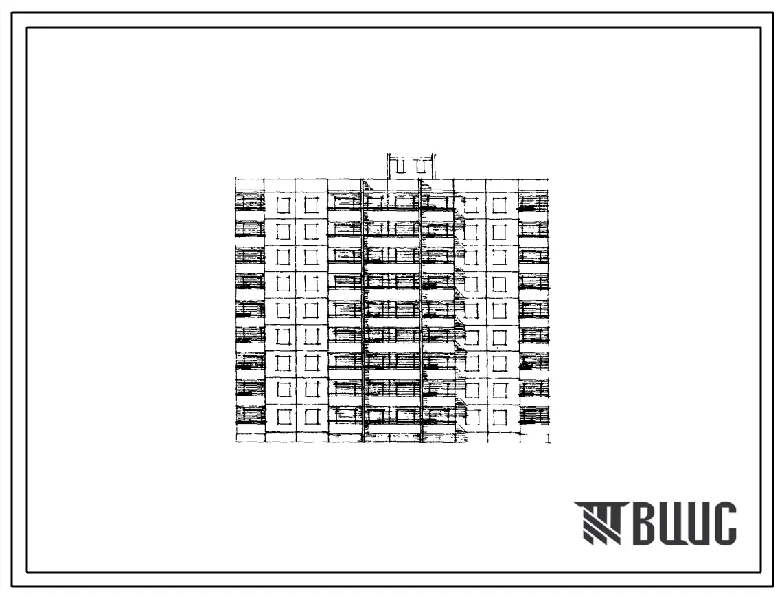Типовой проект 90-041/1 Девятиэтажная блок-секция рядовая с торцевыми окончаниями для малосемейных на 81 квартиру (однокомнатных 1А-45, 1Б-27, двухкомнатных 2А-9). Для строительства в 1В климатическом подрайоне, 2 климатическом районе