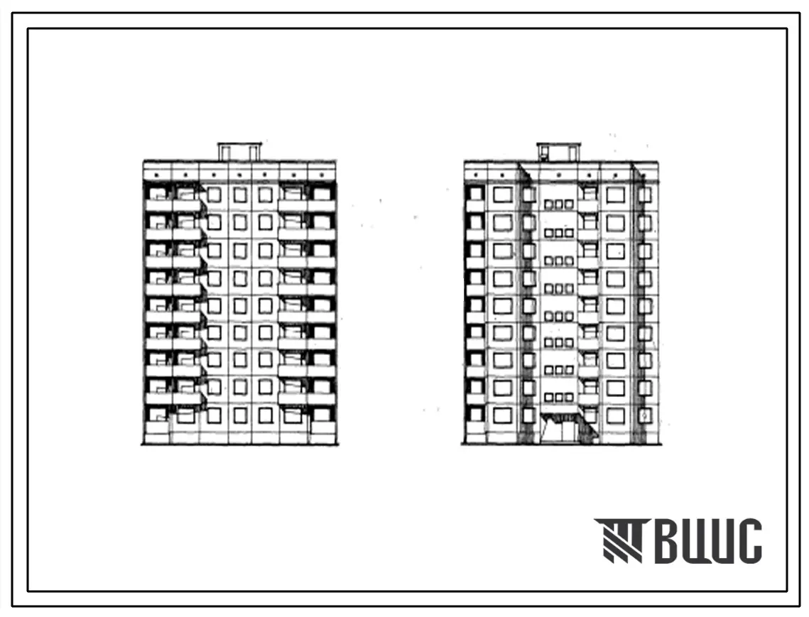 Типовой проект 94-017 Девятиэтажная крупнопанельная рядовая и торцевая левая блок-секции на 36 квартир для строительства во 2 и 3 климатических районах Украинской ССР.