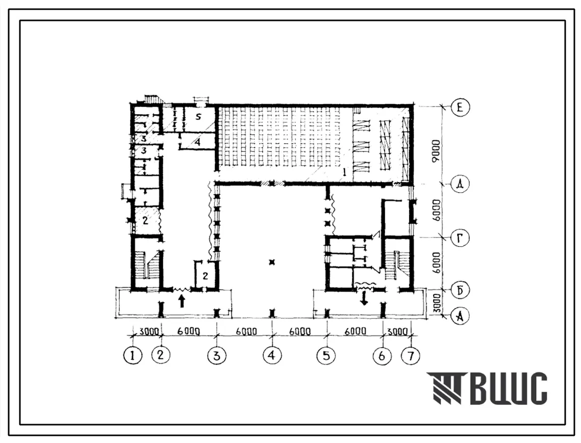 Типовой проект Б-3-232(264-12-202с) Двойное использование помещений 1 этажа клуба на 200 мест с административными помещениями, (убежище на 232 человек, размеры убежища 30м на 30м, режимы вентиляции 1,2).