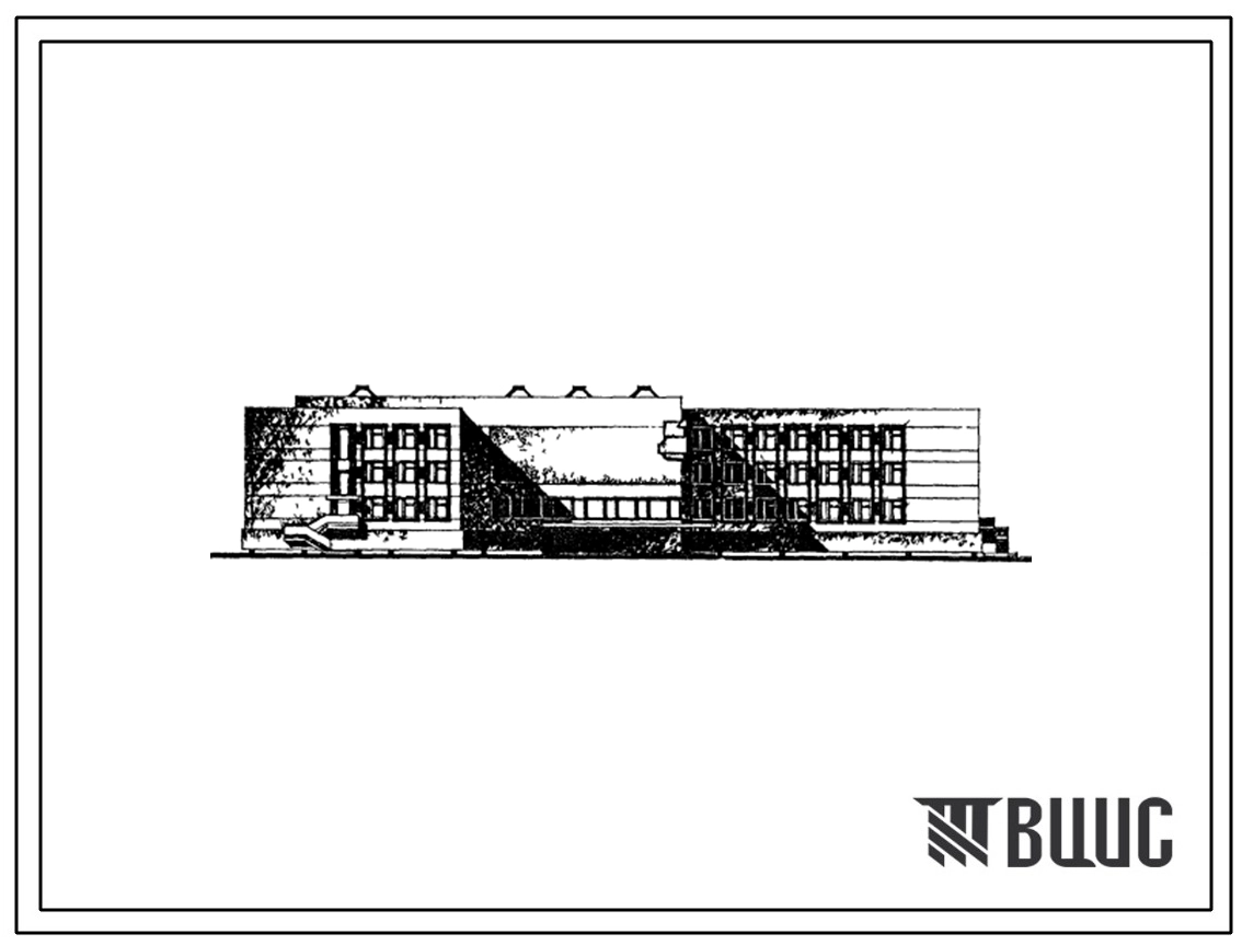 Типовой проект 222-01-607м.88 Школа на 22 классов (844 учащихся). Грунты вечномерзлые. Здание трехэтажное (в конструкциях серии 1.220.1-3м). Стены из трехслойных керамзитобетонных панелей.