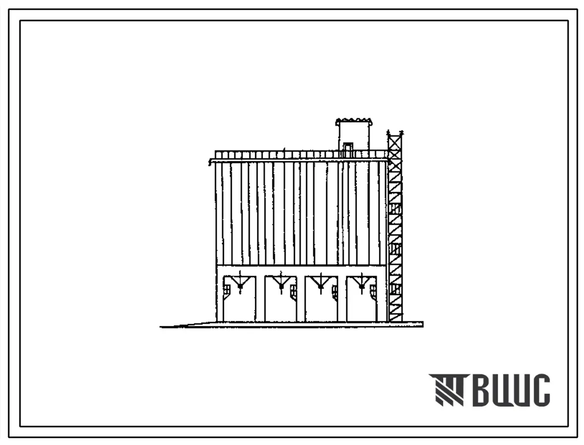 Типовой проект 705-1-223.12.89 Силосный корпус прирельсового склада для пылевидных удобрений и химмелиорантов вместимостью 4800 т. Размеры здания - 12x24 м. Расчетная температура: -30°С. Стены - железобетонные силосные полигональные блоки. Покрытие - желе