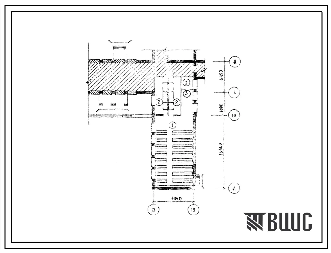 Типовой проект Б-3-320(224-2-7) Помещения 1 этажа специальной вспомогательной школы-интерната на 292 воспитанника для умственно-отсталых детей, (убежище на 320 человек, размеры убежища 30,85м на 9,04м, режимы вентиляции 1,2,3).