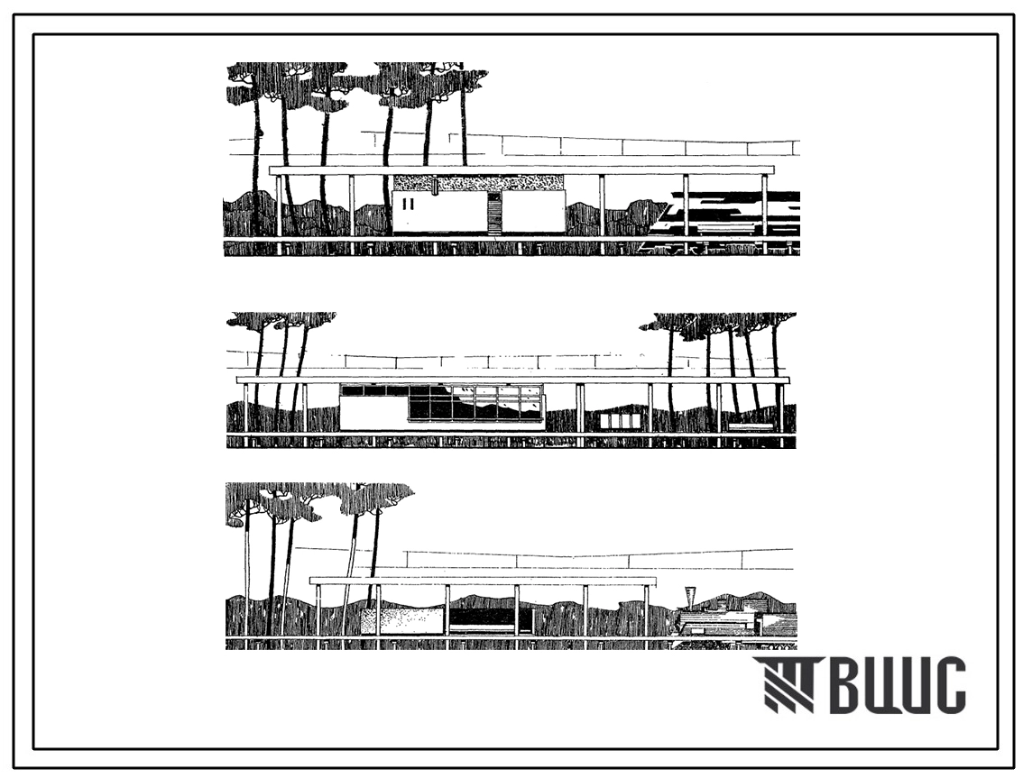 Типовой проект 501-204 Пригородные пассажирские павильоны с навесами при ширине платформ 8, 9, 10 и 10,5 м
